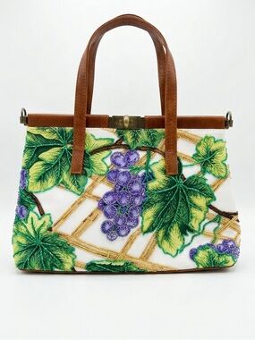 NWT Isabella Fiore Rare Grape Vineyard Beaded Embroidery Satchel Bag
